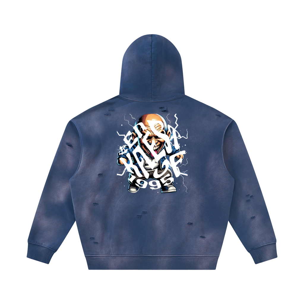 Unisex Sunfade Frayed Fleece Hoodie
