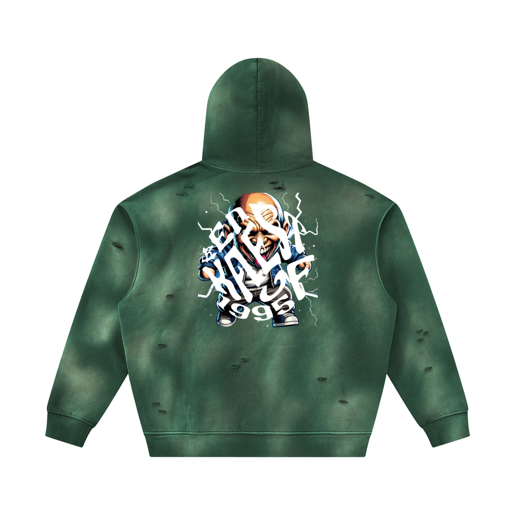 Unisex Sunfade Frayed Fleece Hoodie