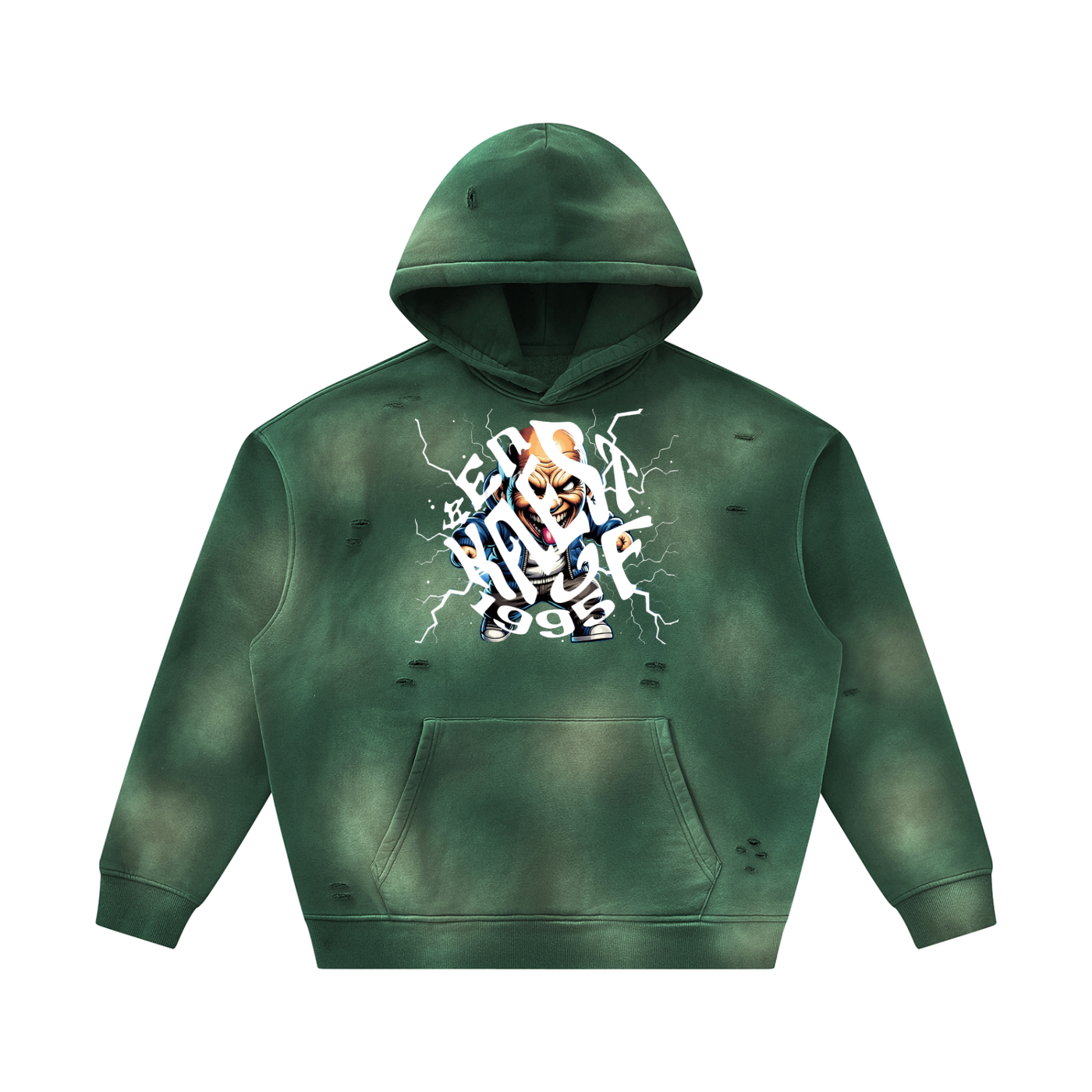 Unisex Sunfade Frayed Fleece Hoodie