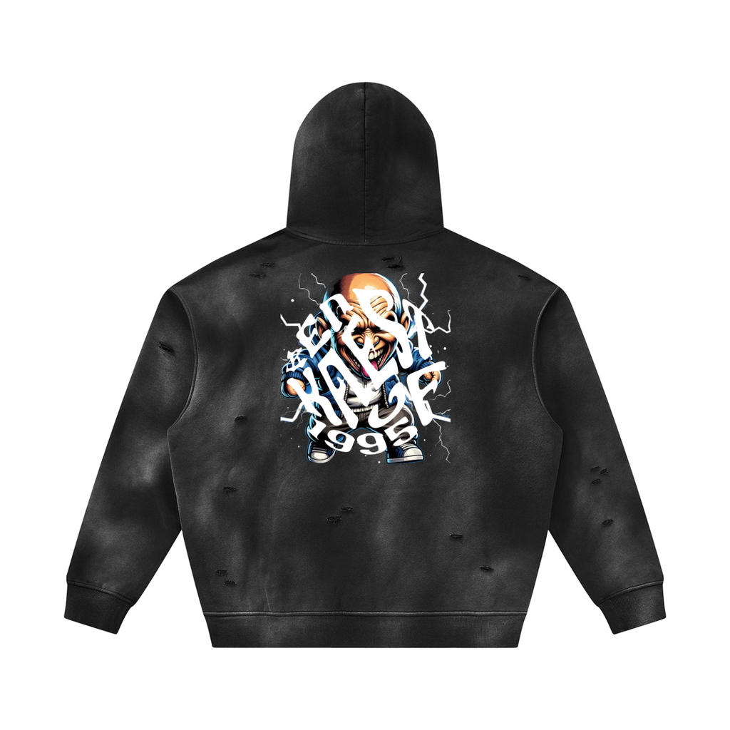 Unisex Sunfade Frayed Fleece Hoodie