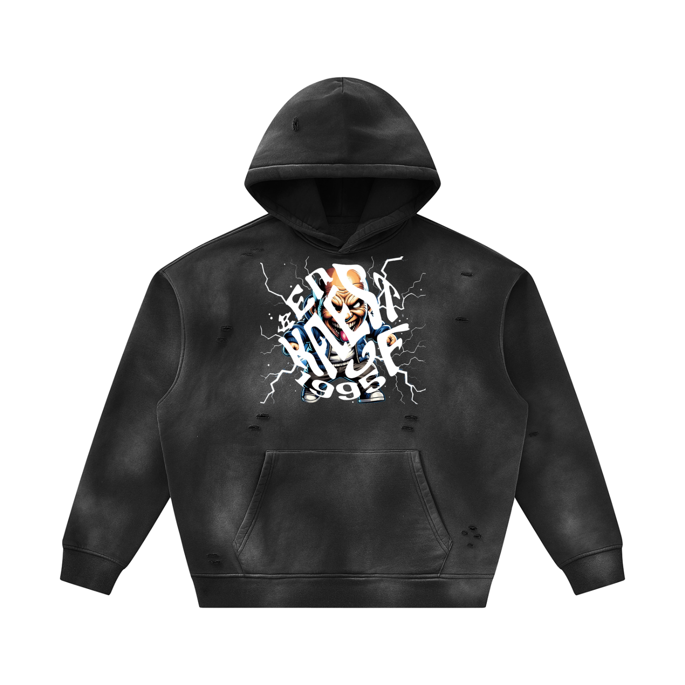 Unisex Sunfade Frayed Fleece Hoodie