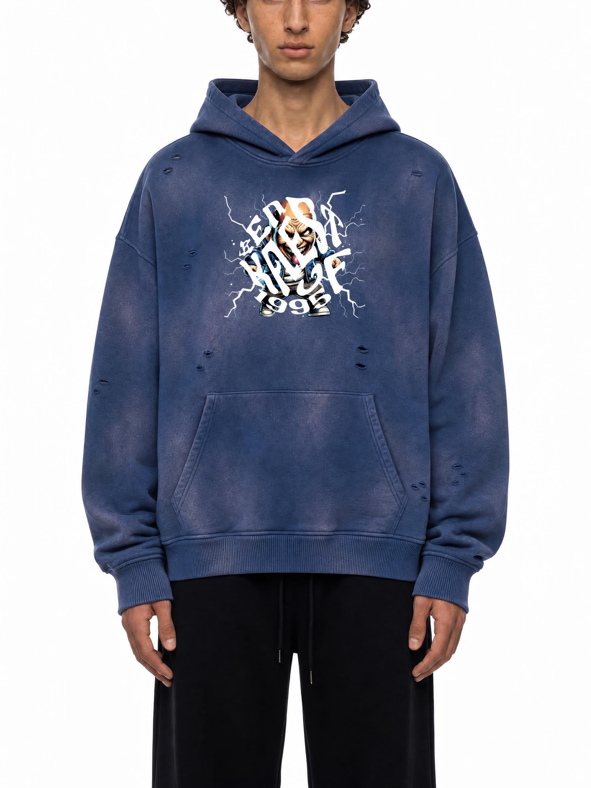 Unisex Sunfade Frayed Fleece Hoodie